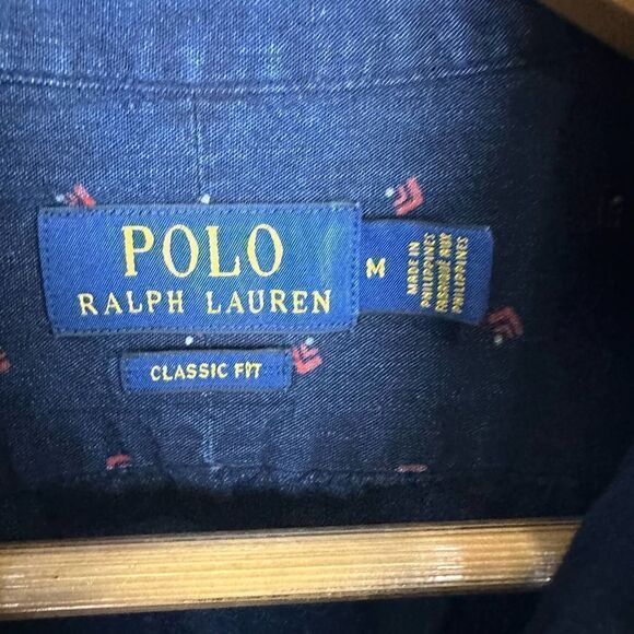 Polo Ralph Lauren Patterned Navy Blue Button Up Shirt Men’s M - Picture 3 of 9